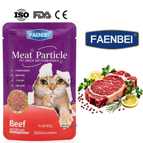 پوچ گربه فنبی طعم گوشت گاو مدل چانکی Faenbei meat particle with beef وزن ۸۵ گرم