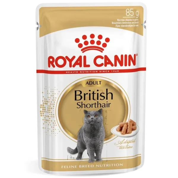 پوچ گربه بالغ نژاد بریتیش مو کوتاه رویال کنین در سس Royal Canin British Short Hair Pouch Adult Wet Cat Food In Sauce